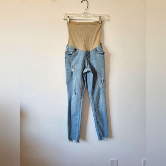 Jessica Simpson Maternity Jeans Distressed Frayed Light Wash Full Panel Small - Picture 1 of 7